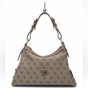 Dooney & Bourke Vintage Taupe Monogram Nylon Hobo Bag 15” Rare Mid 2000s